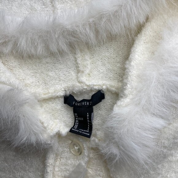 Women’s Fuzzy Hooded Button-Up Cardigan – Soft Plush – White – Size (L) - Picture 3 of 6